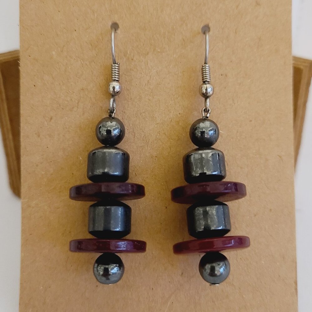 Unknown Brand Multi-Color Stacked Beads Dangle Drop Earrings Pre-Owned Ladies